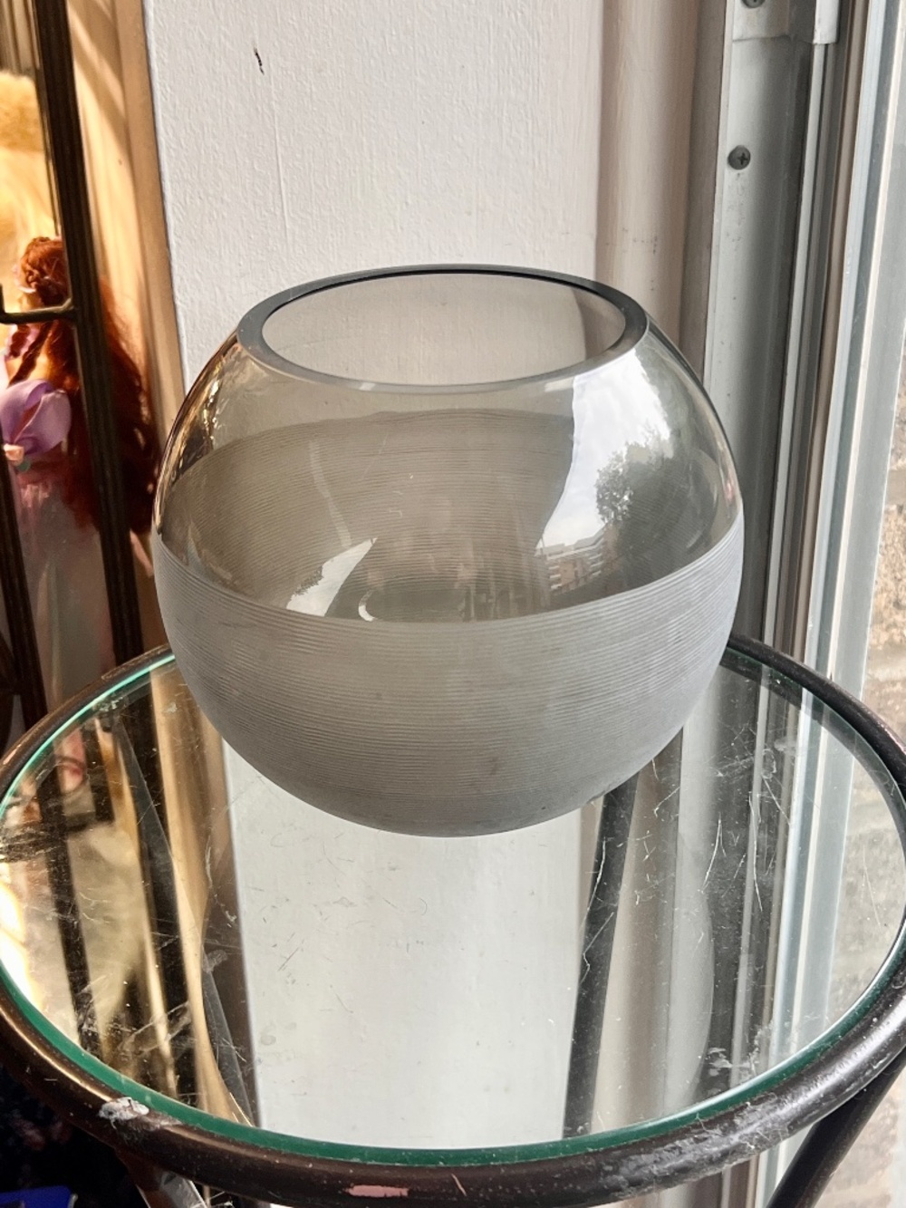 Lenox Harding Smoke Frosted and Clear Crystal Rose Bowl Vase Made in Poland RARE